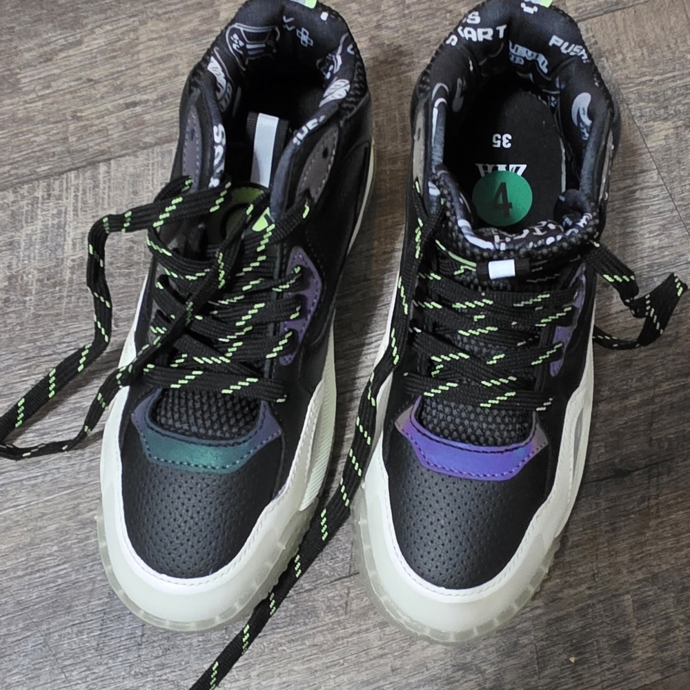 Kids Black High-Top Sneakers with Iridescent Accents